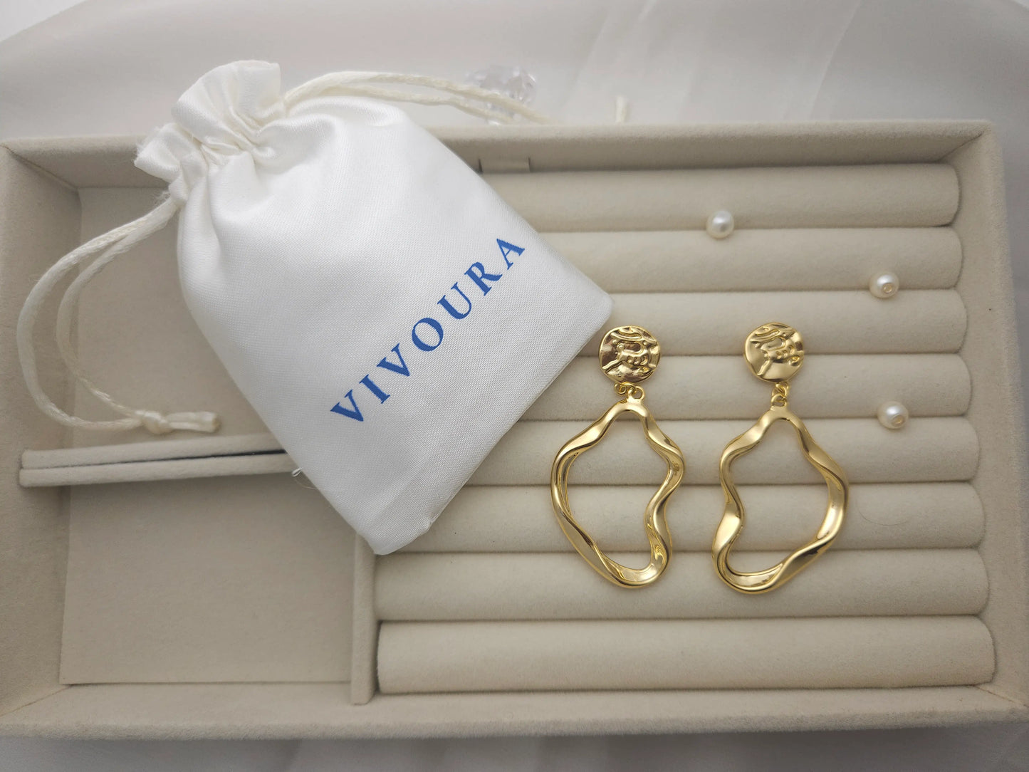 Abstract Gold Drop Earrings – Sculptural Statement by Vivoura Jewellery