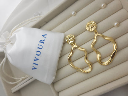 Abstract Gold Drop Earrings – Sculptural Statement by Vivoura Jewellery