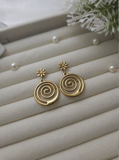 Gold Spiral Drop Earrings – Dainty Floral Studs | Vivoura Jewellery