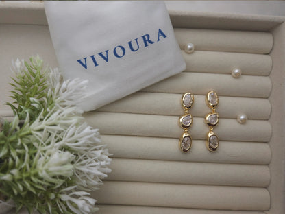 Gold-Plated Drop Earrings with Clear Stones – Vivoura Jewellery