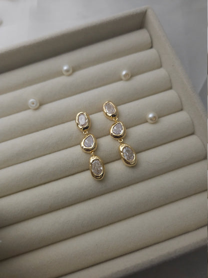 Gold-Plated Drop Earrings with Clear Stones – Vivoura Jewellery