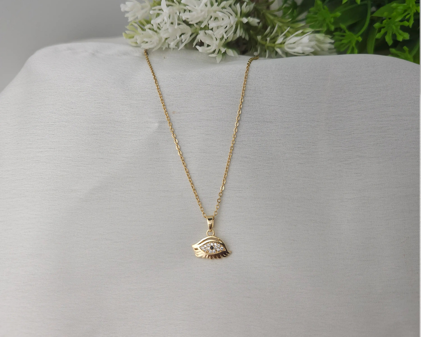 Gold Evil Eye Pendant Necklace – Crystal Studded Charm for Protection