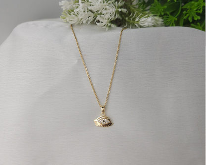 Gold Evil Eye Pendant Necklace – Crystal Studded Charm for Protection