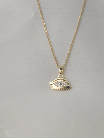 Gold Evil Eye Pendant Necklace – Crystal Studded Charm for Protection