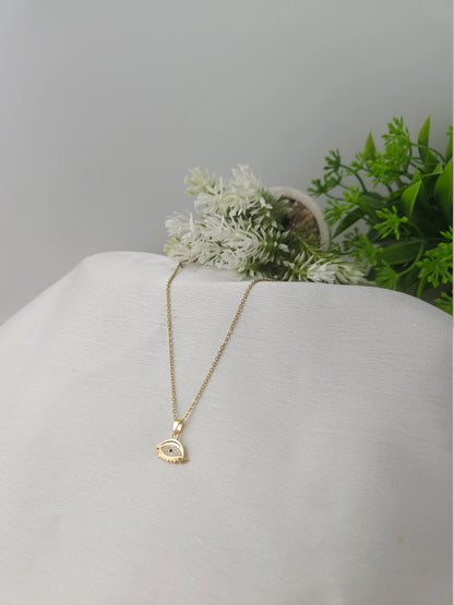 Gold Evil Eye Pendant Necklace – Crystal Studded Charm for Protection
