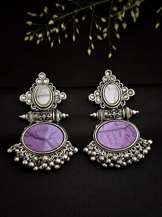 Oxidised Silver Purple Stone Earrings with White Accent – Vivoura Jewellery