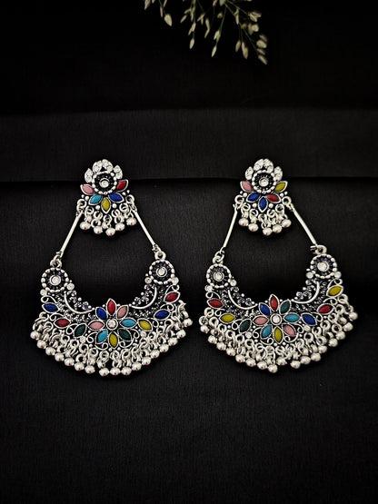 Oxidised Silver Multicolour Chandbali Earrings with Beads – Vivoura Jewellery