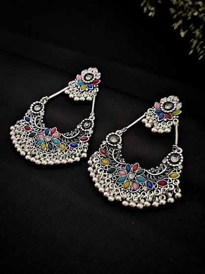 Oxidised Silver Multicolour Chandbali Earrings with Beads – Vivoura Jewellery