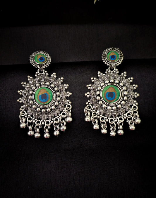 Oxidised Silver Peacock Design Earrings with Bead Danglers – Vivoura Jewellery