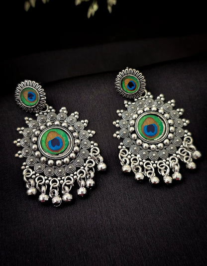 Oxidised Silver Peacock Design Earrings with Bead Danglers – Vivoura Jewellery