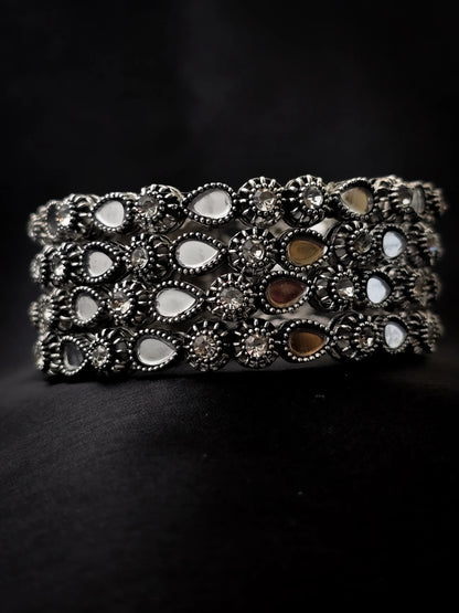 Oxidised Silver Mirror Work Bangles – Vivoura Jewellery