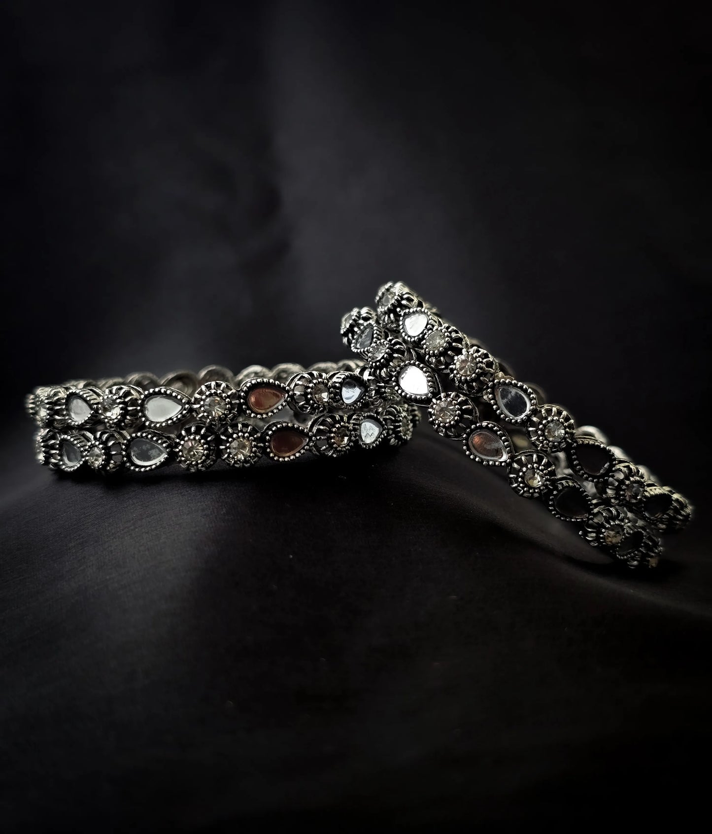 Oxidised Silver Mirror Work Bangles – Vivoura Jewellery