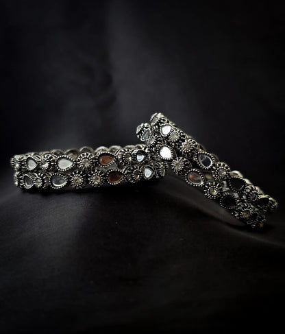 Oxidised Silver Mirror Work Bangles – Vivoura Jewellery