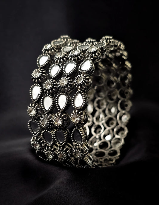 Oxidised Silver Mirror Work Bangles – Vivoura Jewellery