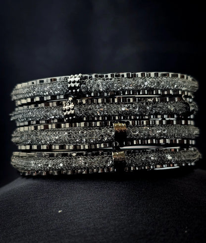 Black Silver Sparkling Stone-Studded Bangles – Vivoura Jewellery
