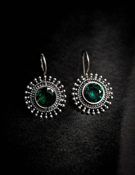 Radiant Gemstone Oxidised Alloy Earrings – Handcrafted Boho Ethnic Jewelry