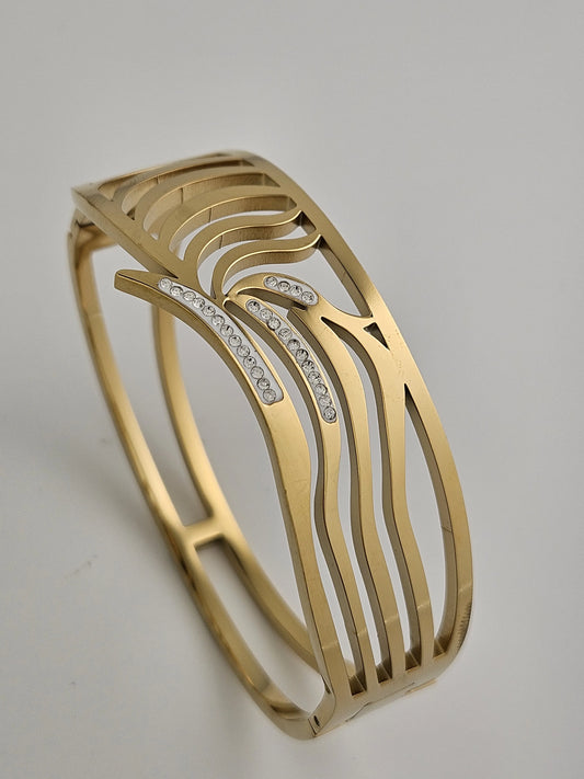 Gold Wave Cut-Out Bracelet with Crystals – Modern Statement Jewelry | Vivoura Jewellery