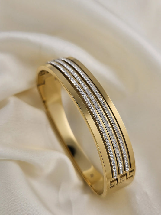 Gold Cuff Bracelet with Triple Row Crystals – Luxury Statement Jewelry | Vivoura Jewellery