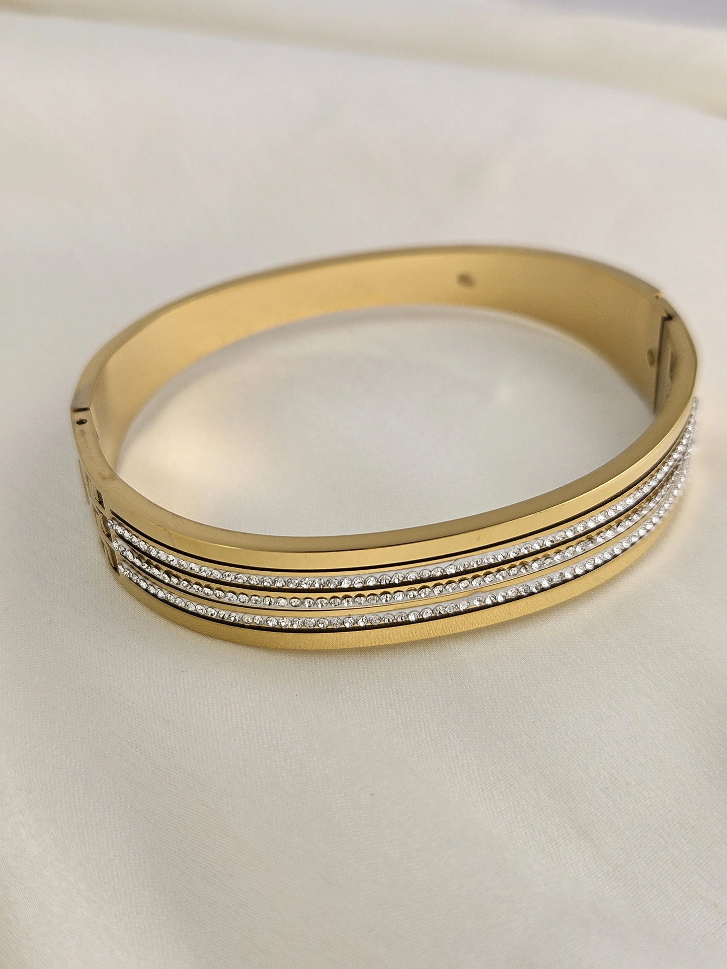 Gold Cuff Bracelet with Triple Row Crystals – Luxury Statement Jewelry | Vivoura Jewellery