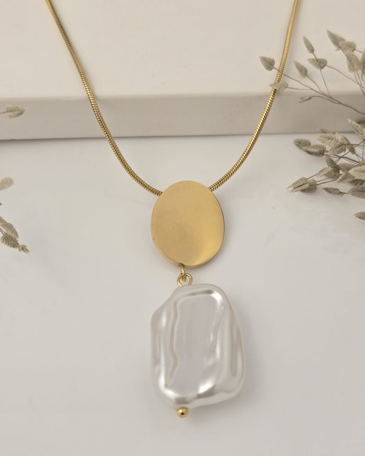 Gold & Pearl Drop Necklace | Modern Statement Piece by Vivoura Jewellery