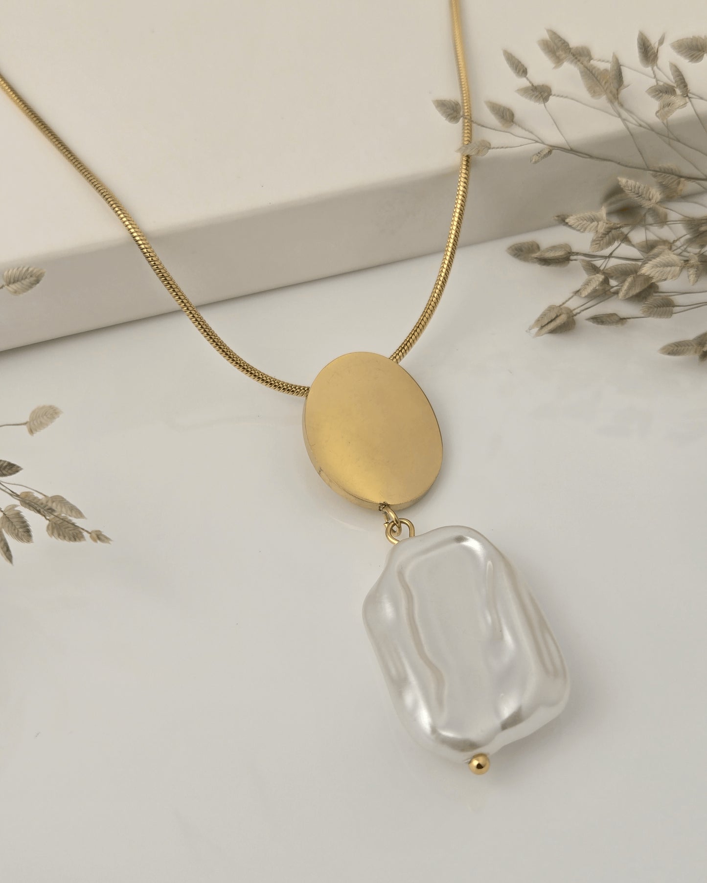 Gold & Pearl Drop Necklace | Modern Statement Piece by Vivoura Jewellery