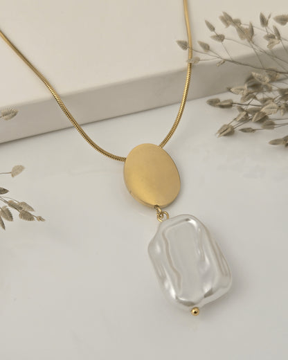 Gold & Pearl Drop Necklace | Modern Statement Piece by Vivoura Jewellery