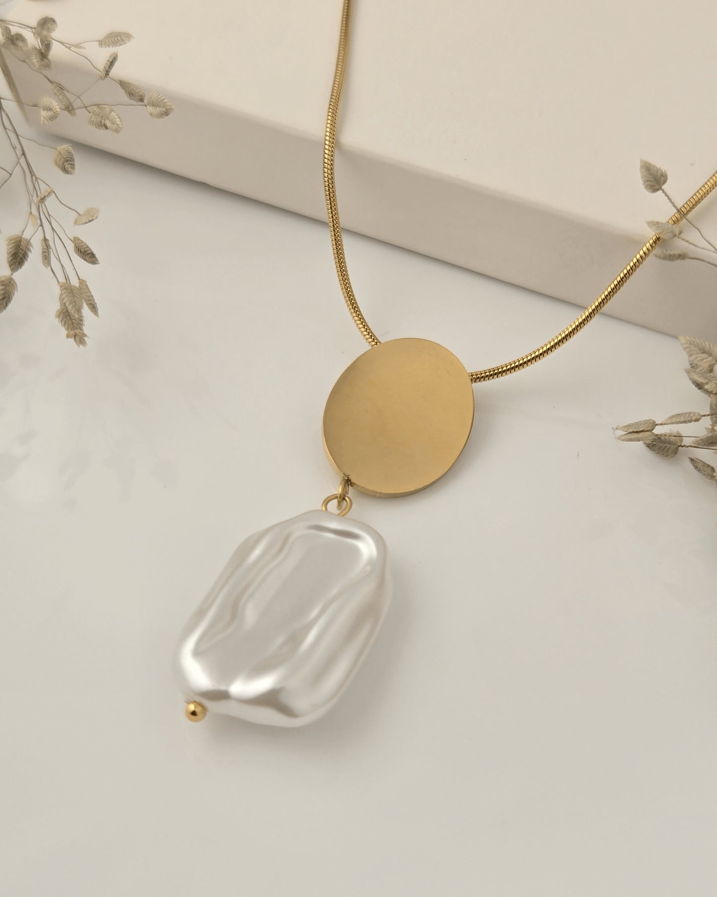 Gold & Pearl Drop Necklace | Modern Statement Piece by Vivoura Jewellery