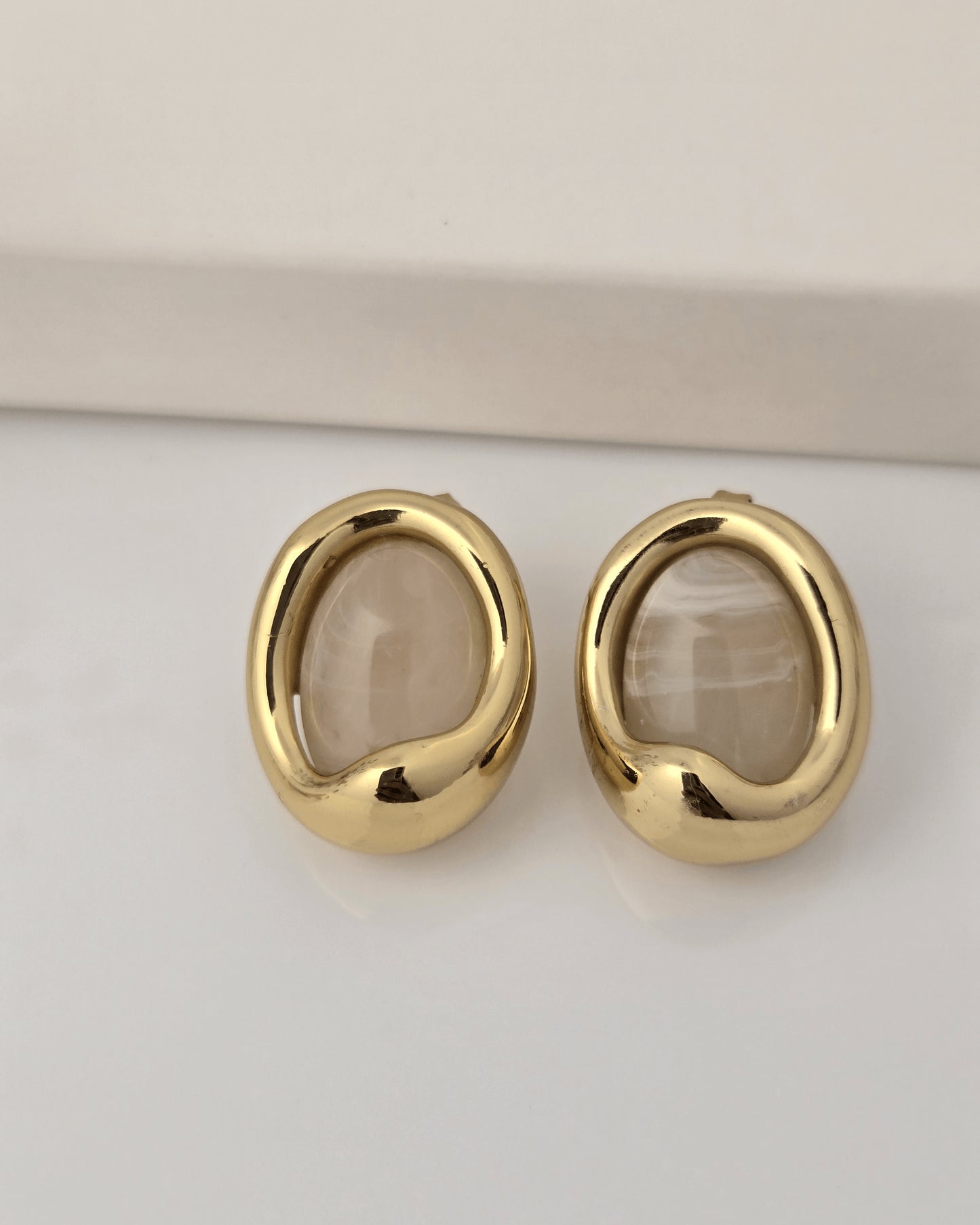 Golden Aura Oval Stone Stud Earrings