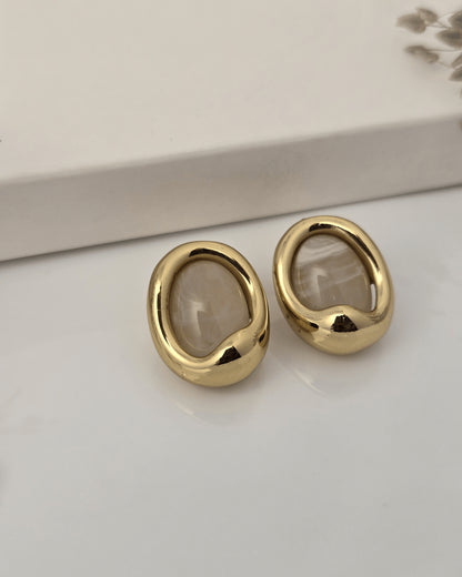 Golden Aura Oval Stone Stud Earrings