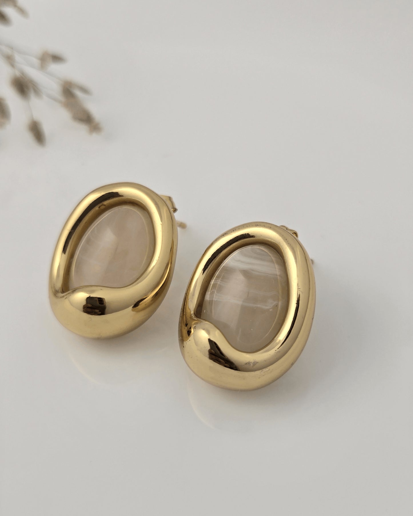 Golden Aura Oval Stone Stud Earrings