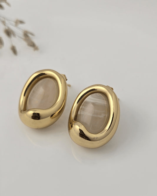 Golden Aura Oval Stone Stud Earrings