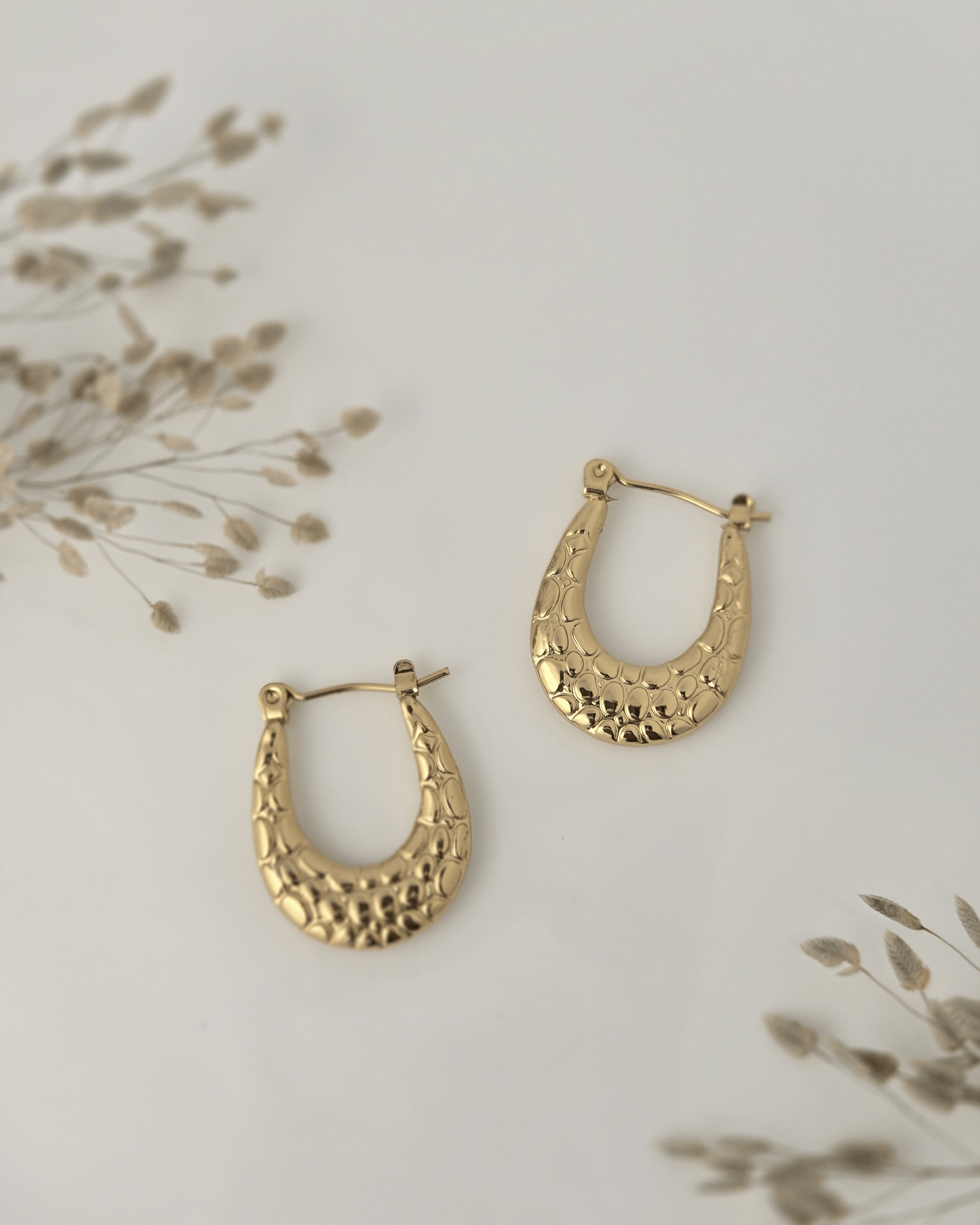 Golden Textured Teardrop Hoop Earrings