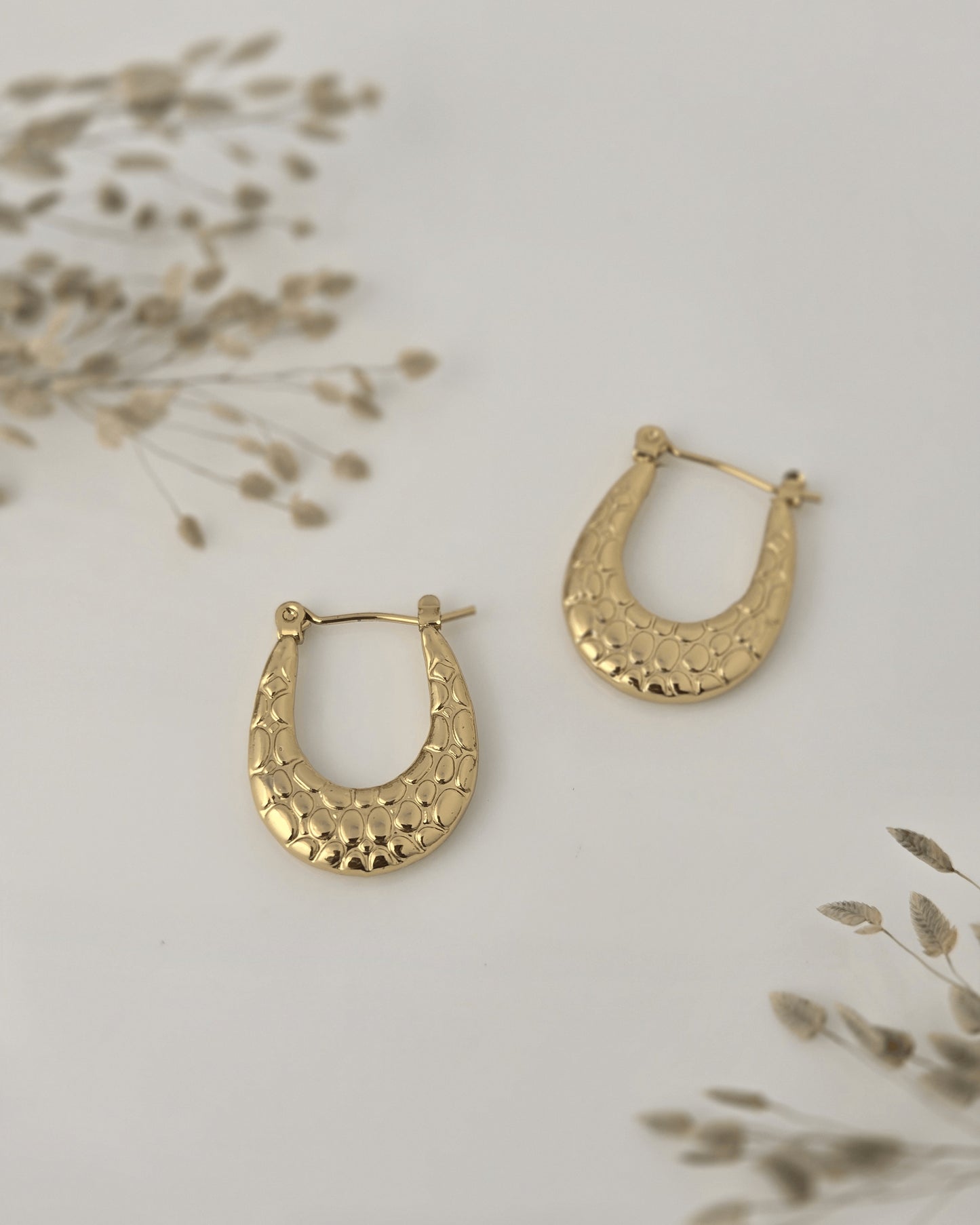 Golden Textured Teardrop Hoop Earrings