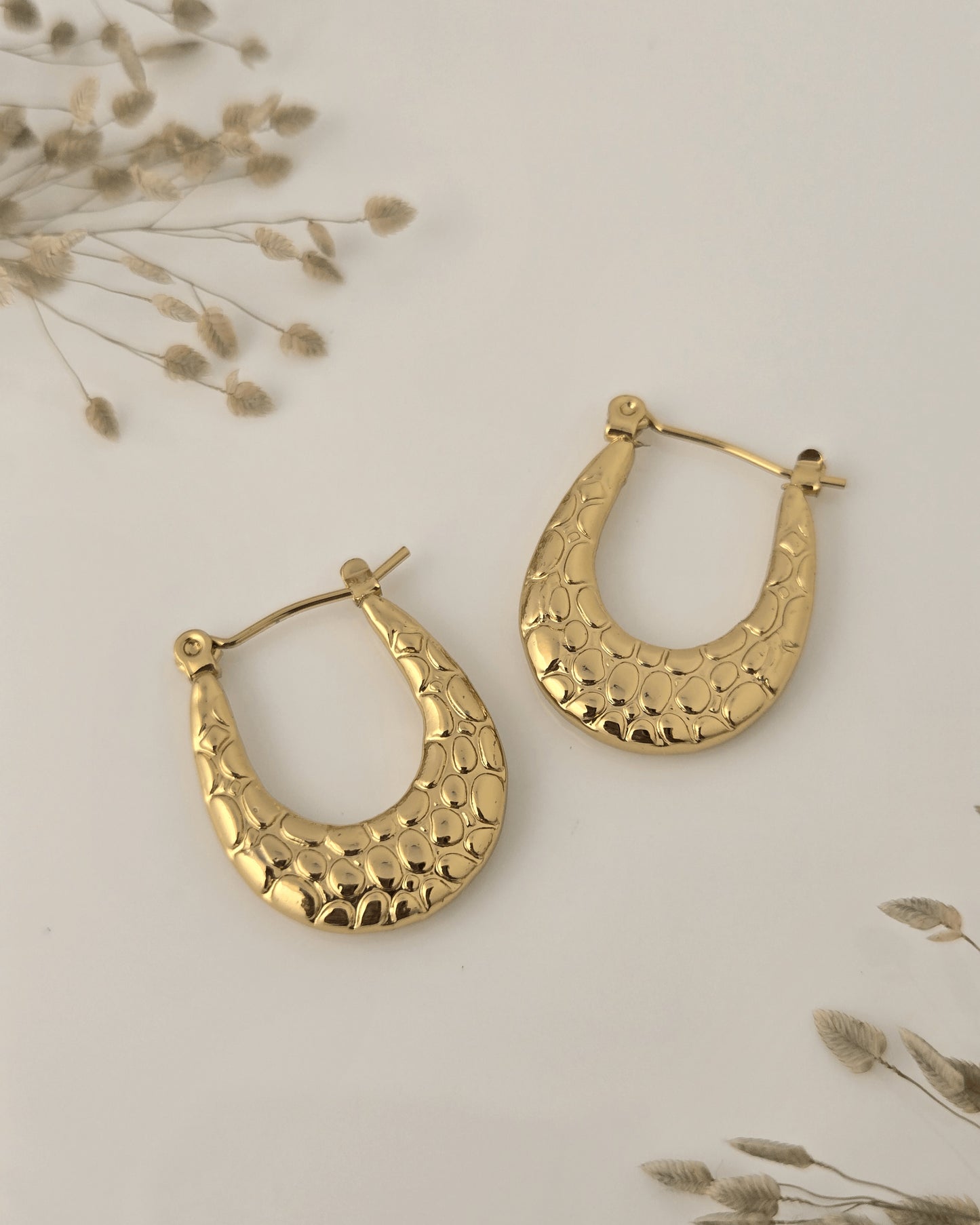 Golden Textured Teardrop Hoop Earrings