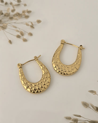 Golden Textured Teardrop Hoop Earrings