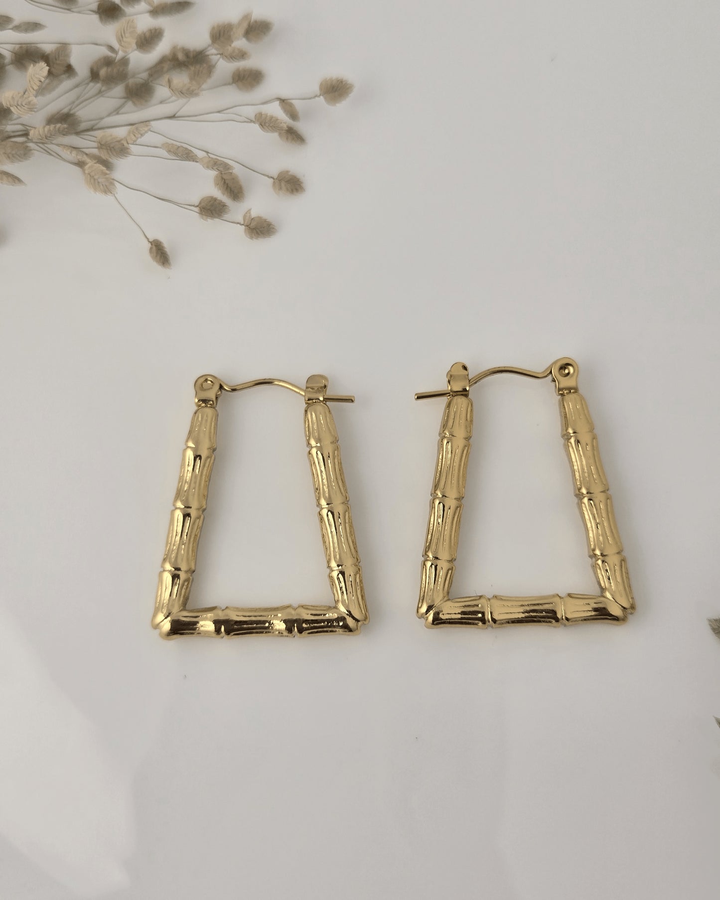 Golden Bamboo Frame Hoop Earrings