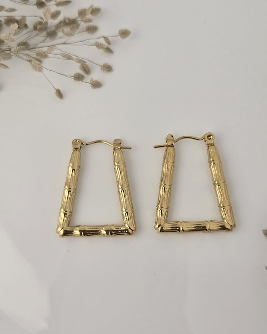 Golden Bamboo Frame Hoop Earrings