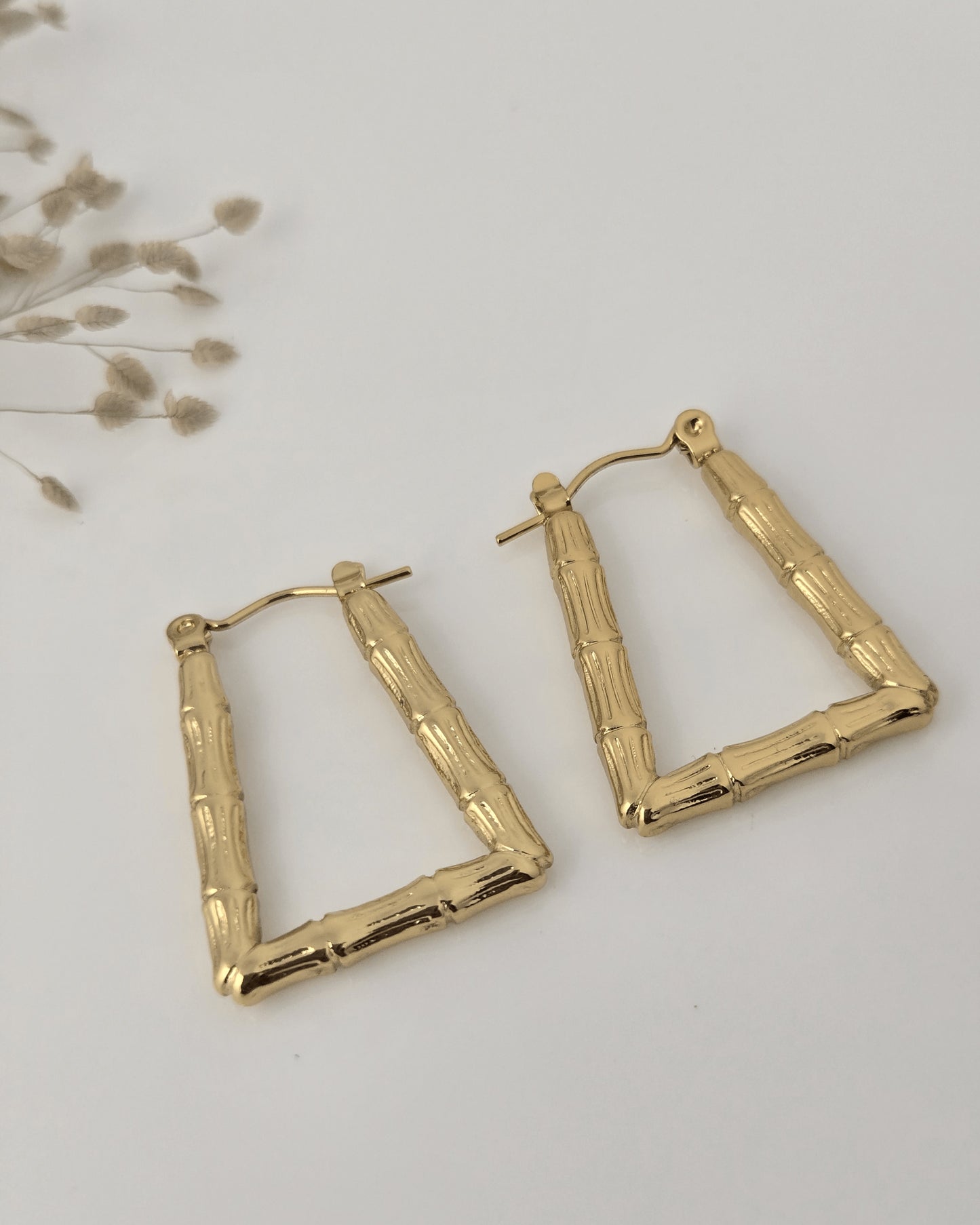 Golden Bamboo Frame Hoop Earrings