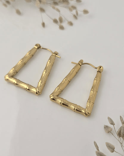 Golden Bamboo Frame Hoop Earrings