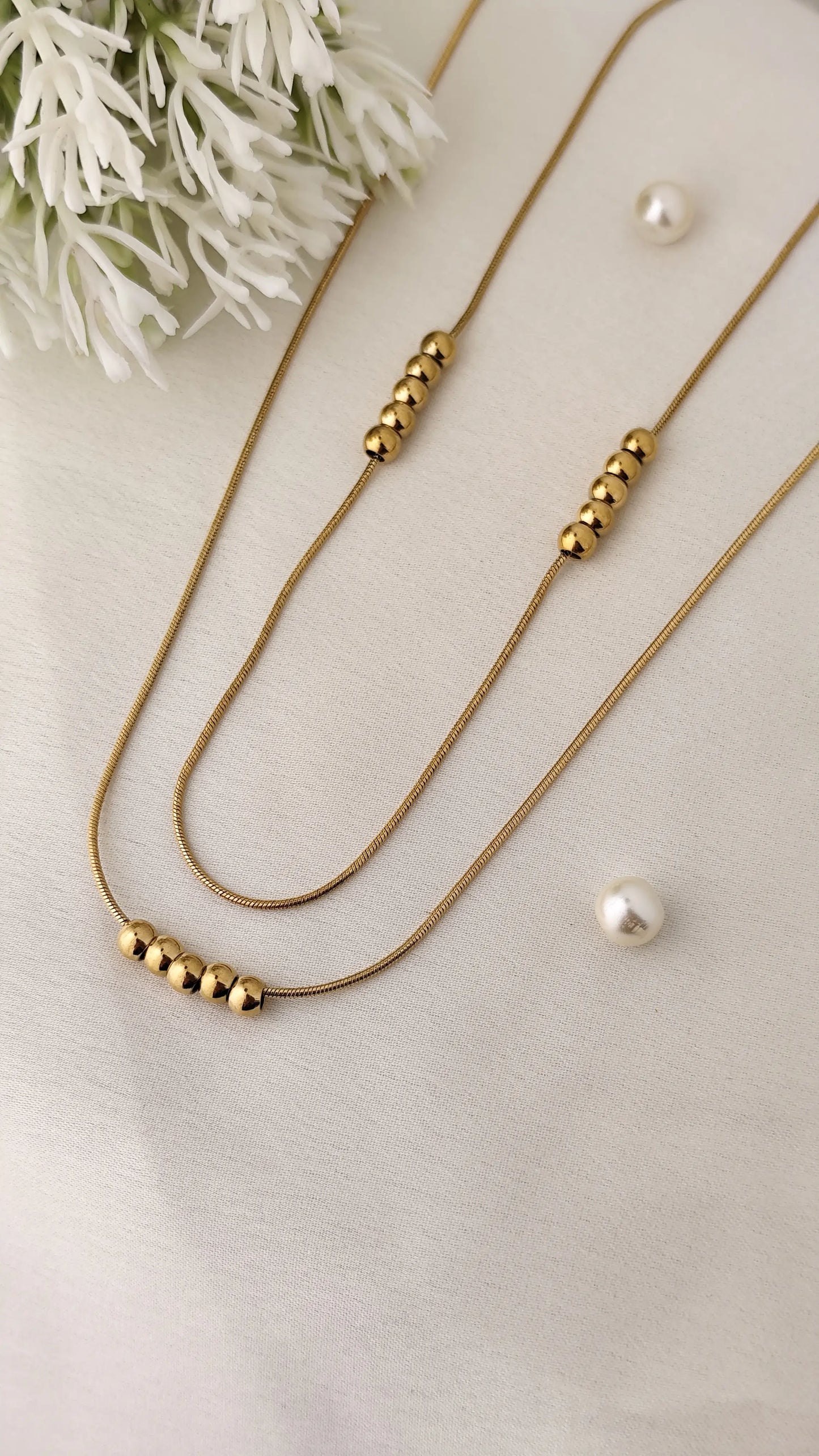Gold-Plated Beaded Dual-Layer Necklace – Minimal Modern Jewelry