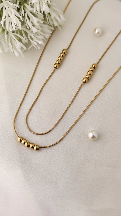 Gold-Plated Beaded Dual-Layer Necklace – Minimal Modern Jewelry