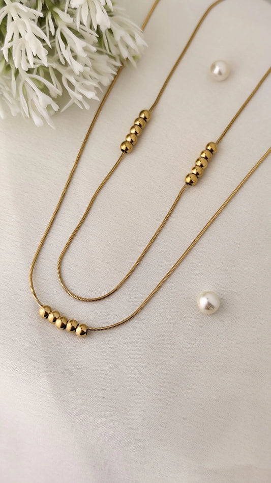 Gold-Plated Beaded Dual-Layer Necklace – Minimal Modern Jewelry