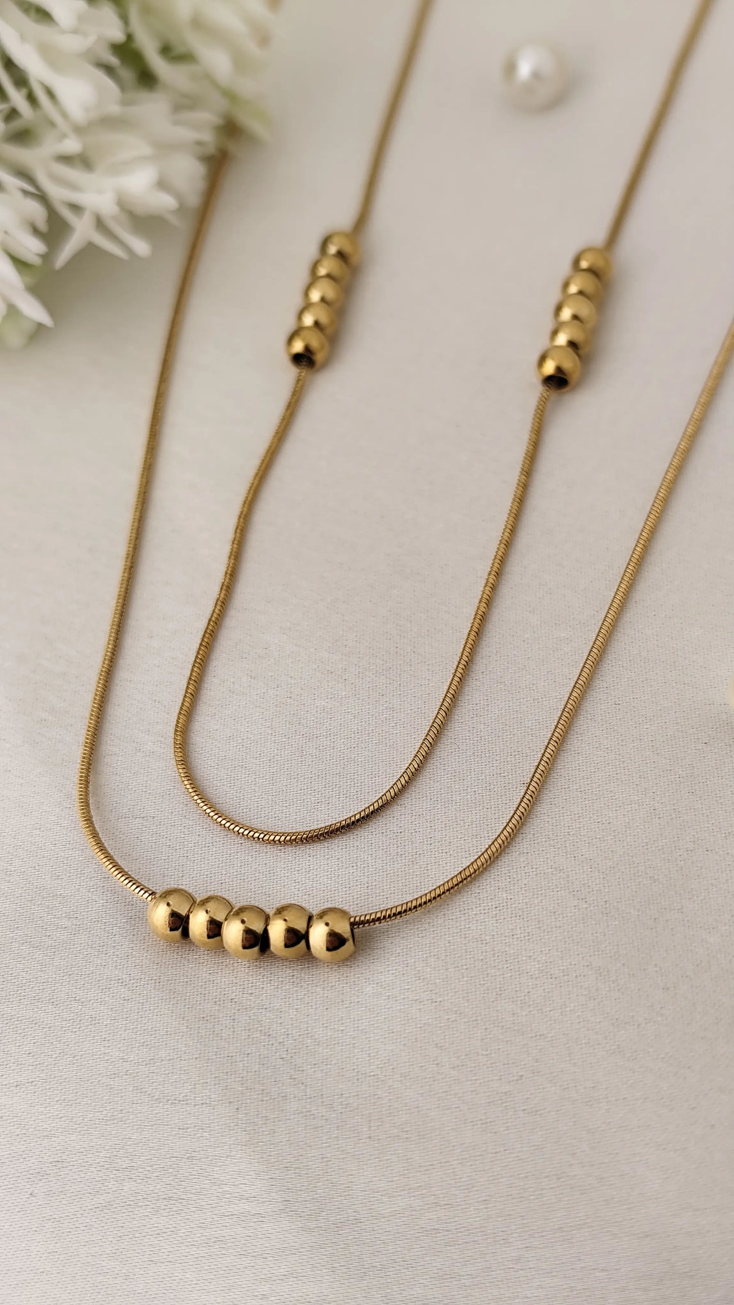 Gold-Plated Beaded Dual-Layer Necklace – Minimal Modern Jewelry