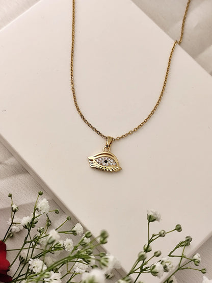 Gold Evil Eye Pendant Necklace – Crystal Studded Charm for Protection