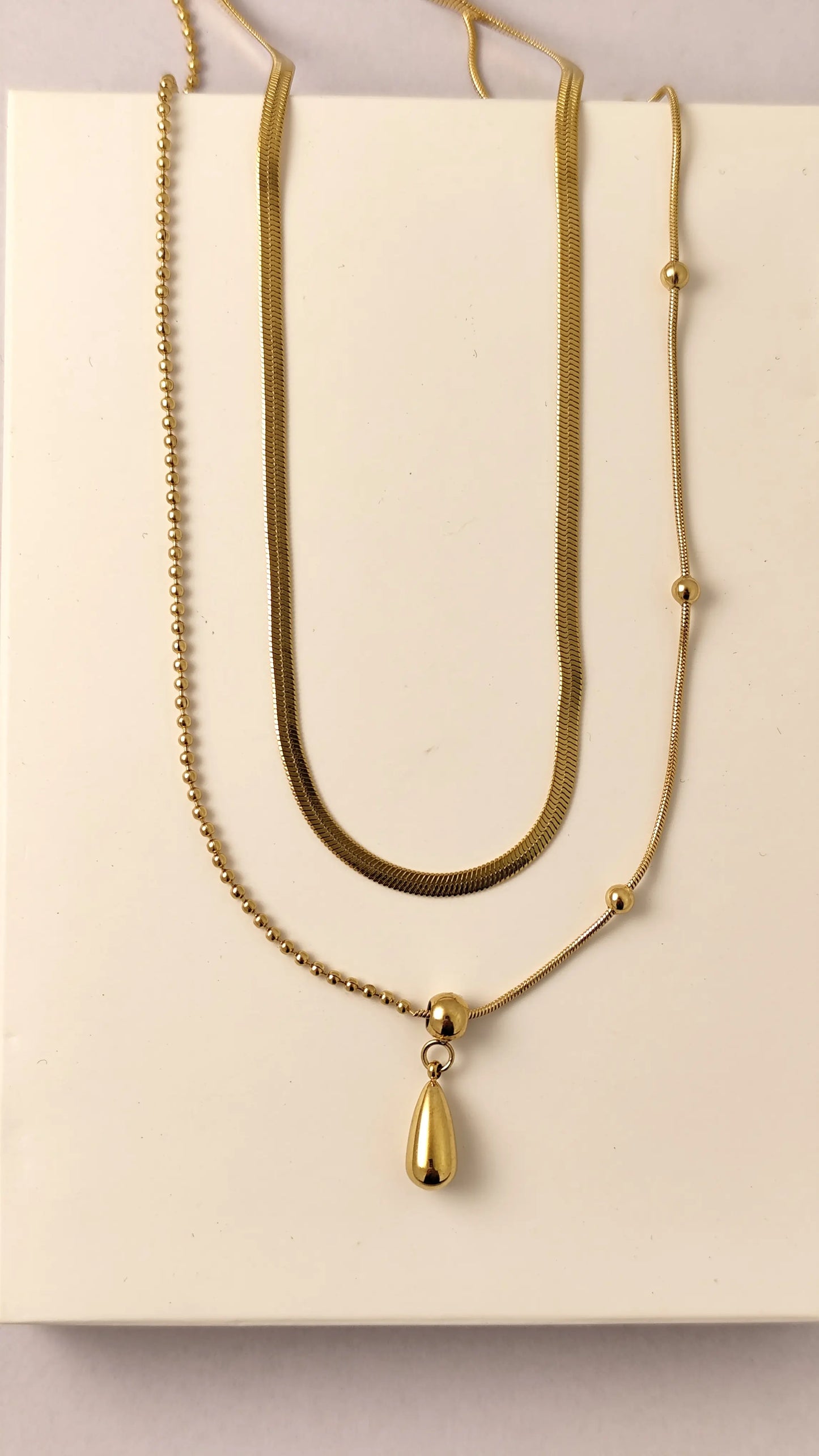 Double Layered Gold Necklace with Teardrop Pendant | Vivoura Jewellery