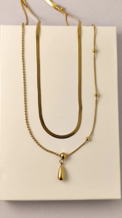Double Layered Gold Necklace with Teardrop Pendant | Vivoura Jewellery