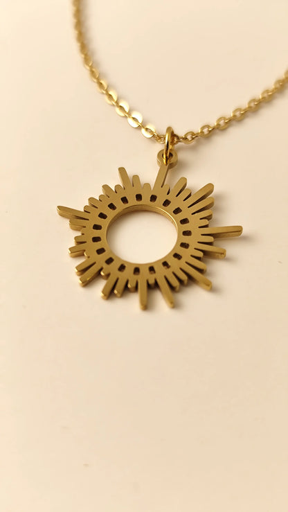 Gold Sunburst Pendant Necklace | Minimalist Radiant Charm | Vivoura Jewellery