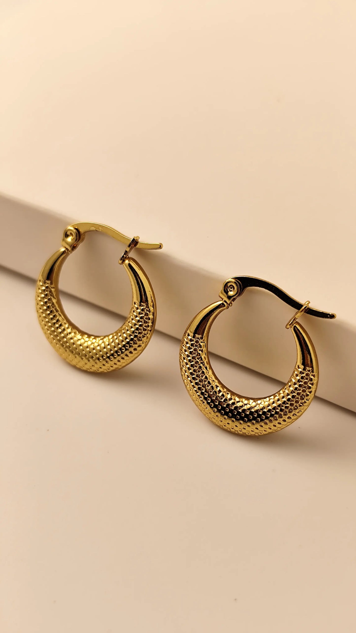 Gold Textured Hoop Earrings – Classic Everyday Hoops