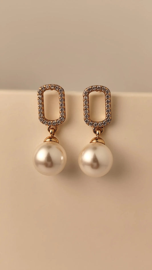 Rose Gold Crystal Pearl Drop Earrings – Elegant Dangle Earrings