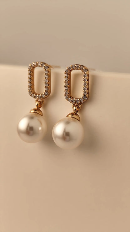Rose Gold Crystal Pearl Drop Earrings – Elegant Dangle Earrings